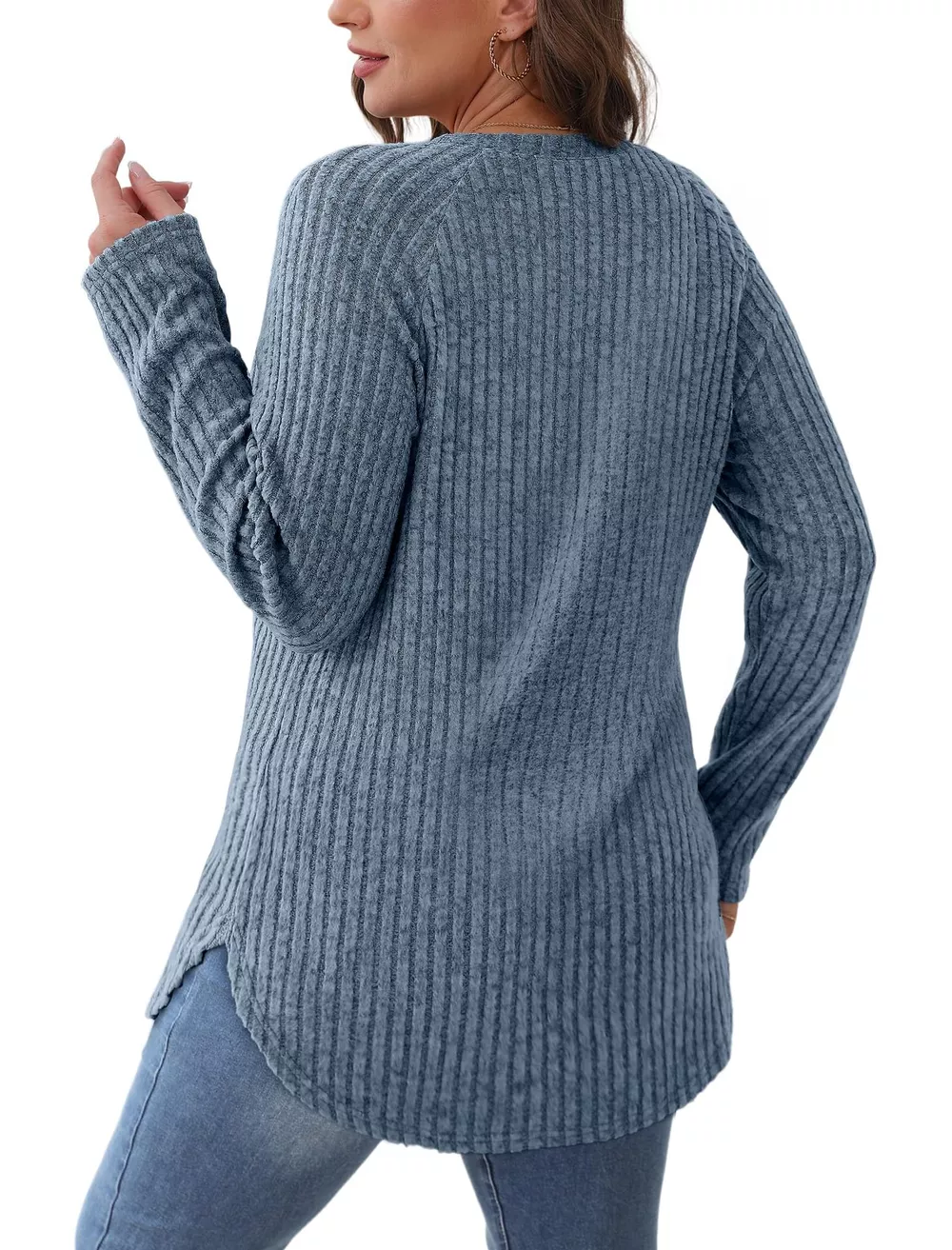 Casual Ribbed Knit Long Sleeve T-Shirt, image 15