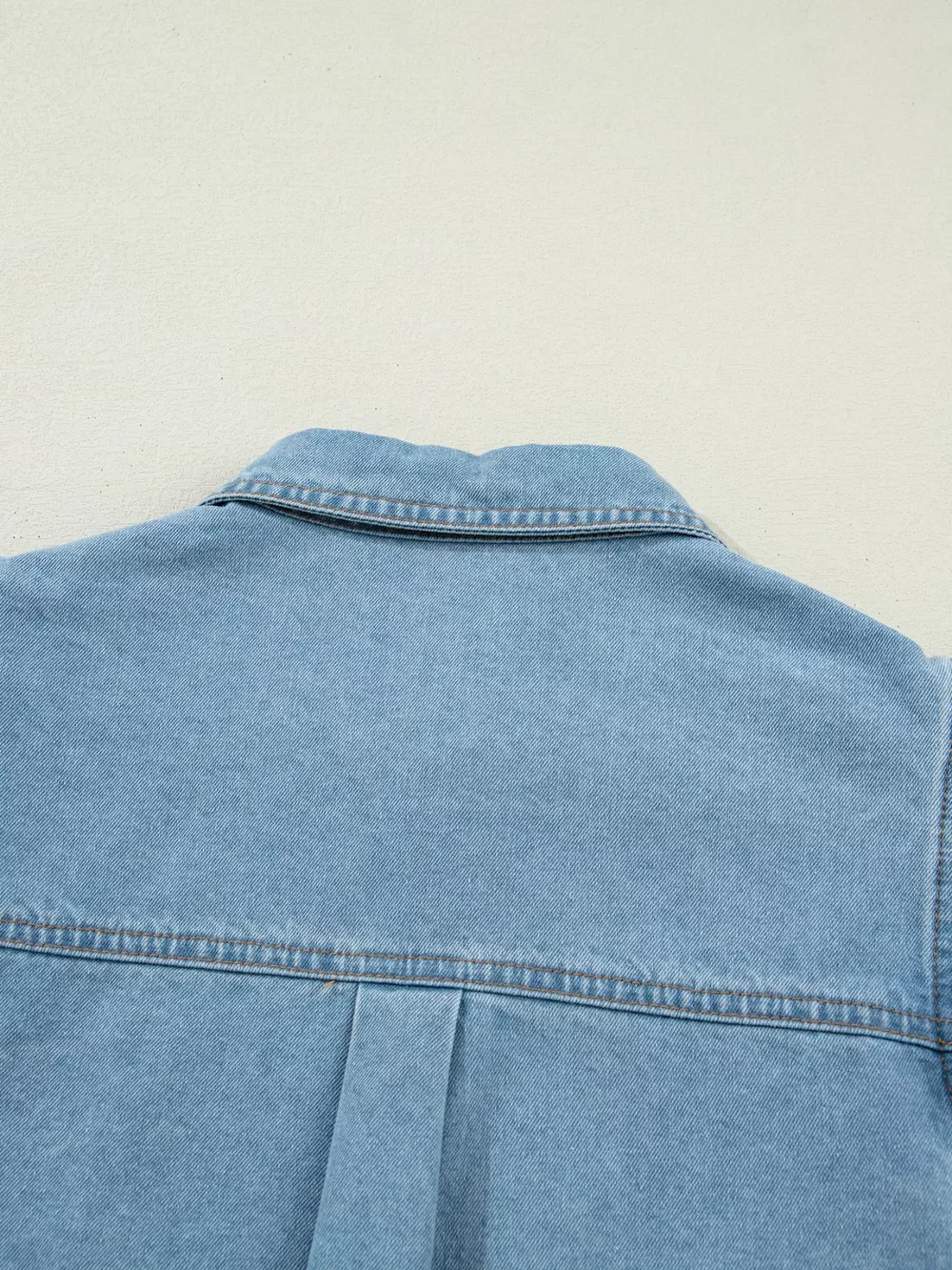 Ruffled Button-Down Denim Shirt, image 8