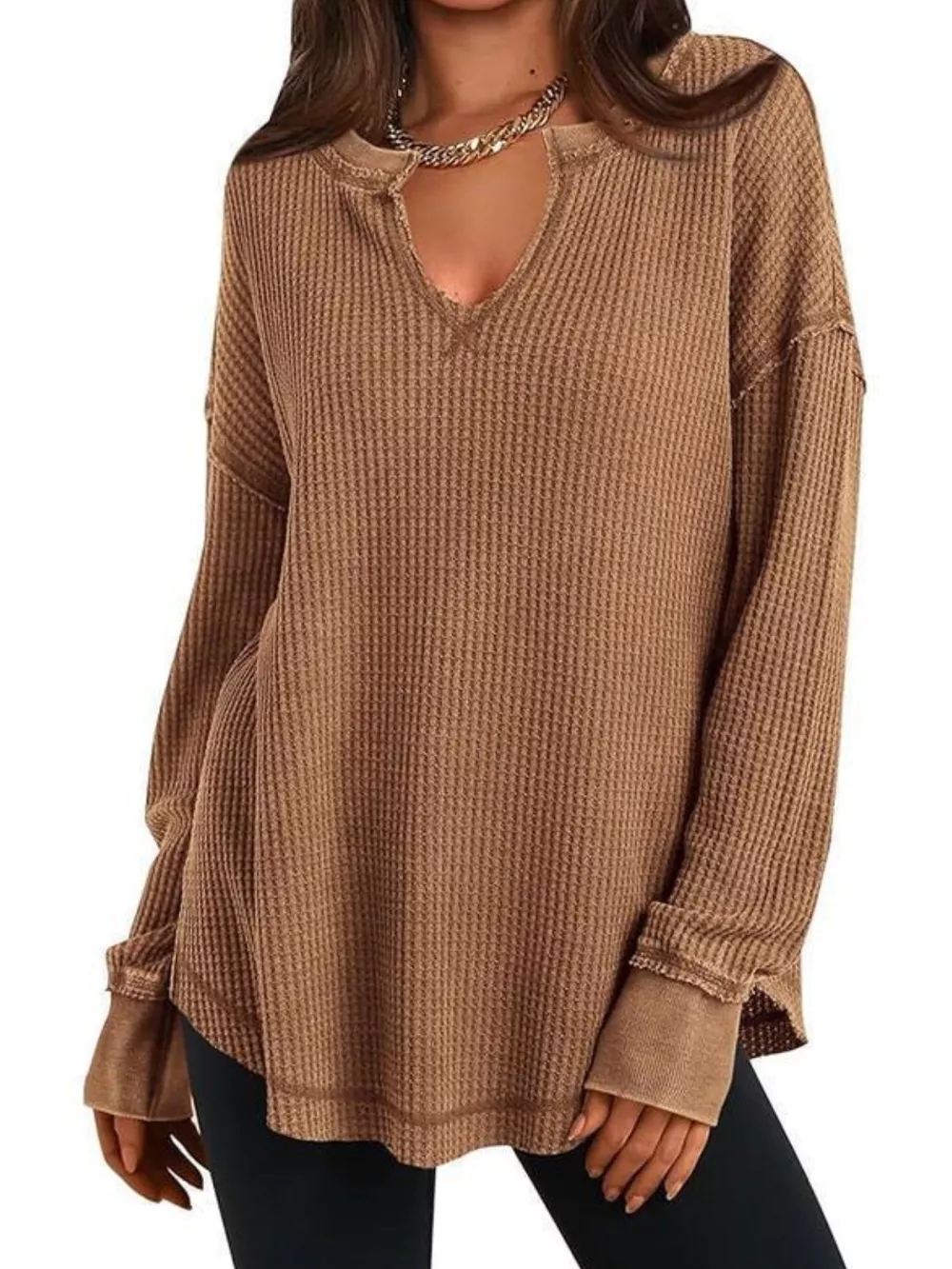 Waffle Knit Long Sleeve Sweatshirt, image 12