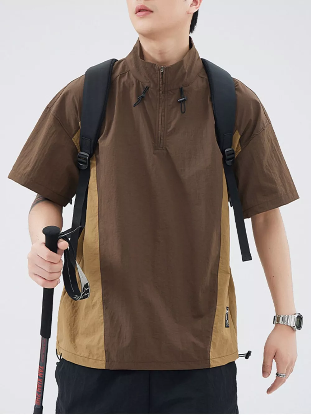 Men's Plus Size Outdoor Color Block Pullover Top