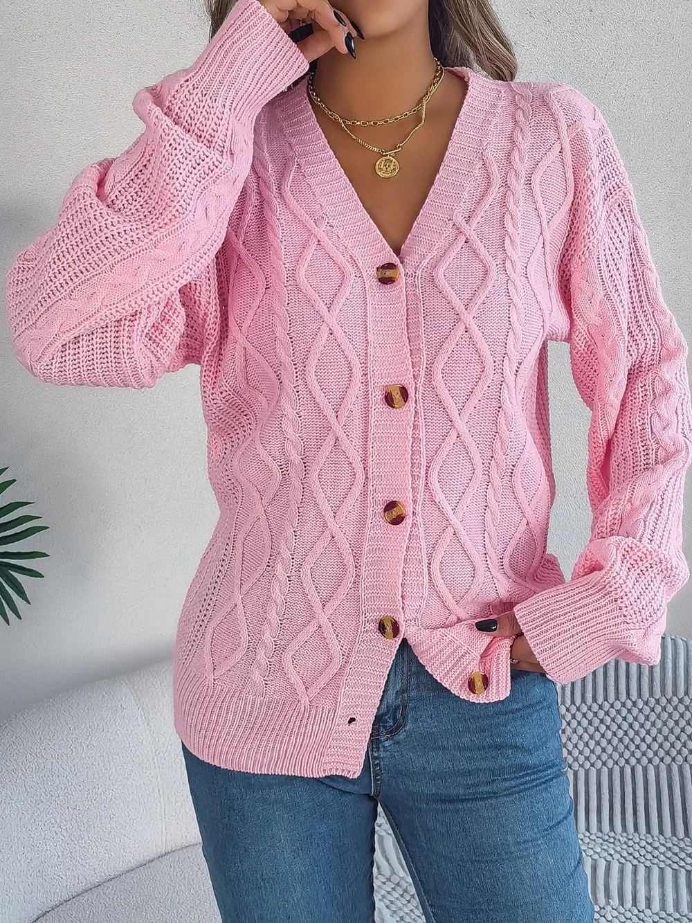 Cable-Knit Long Sleeve Cardigan, image 4