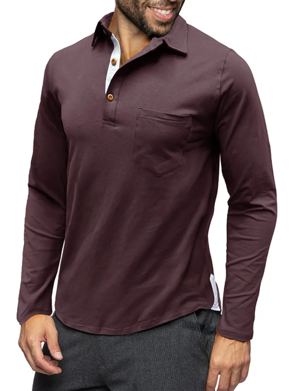 Men's Long Sleeve Polo Shirt with Chest Pocket, image 11