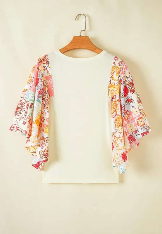 Printed Round Neck Flutter Sleeve Blouse, image 7