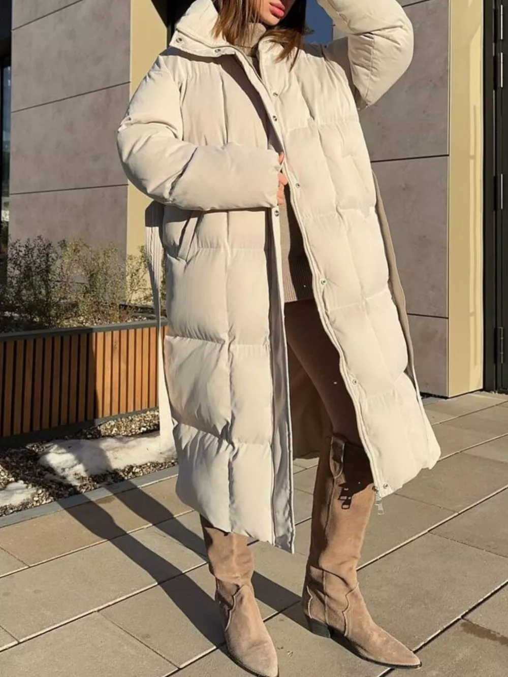 Longline Padded Winter Coat with Belted, image 3