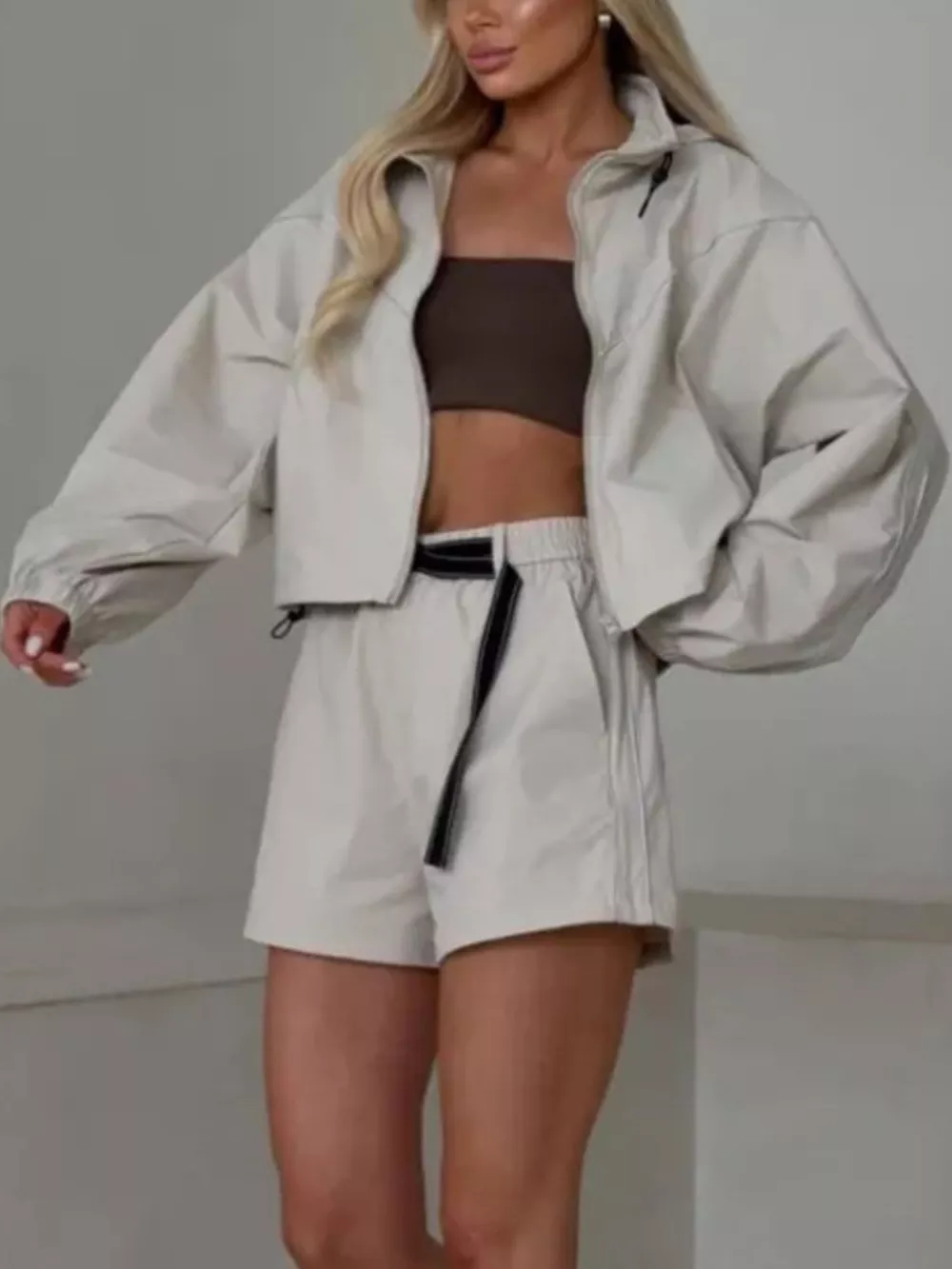 Drawstring Zip-Up Jacket and Shorts Set, image 19