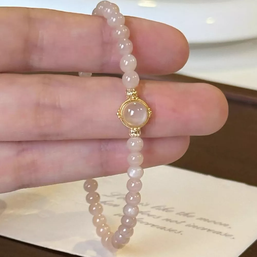 18K Gold-Plated Moonstone Bead Bracelet, image 3