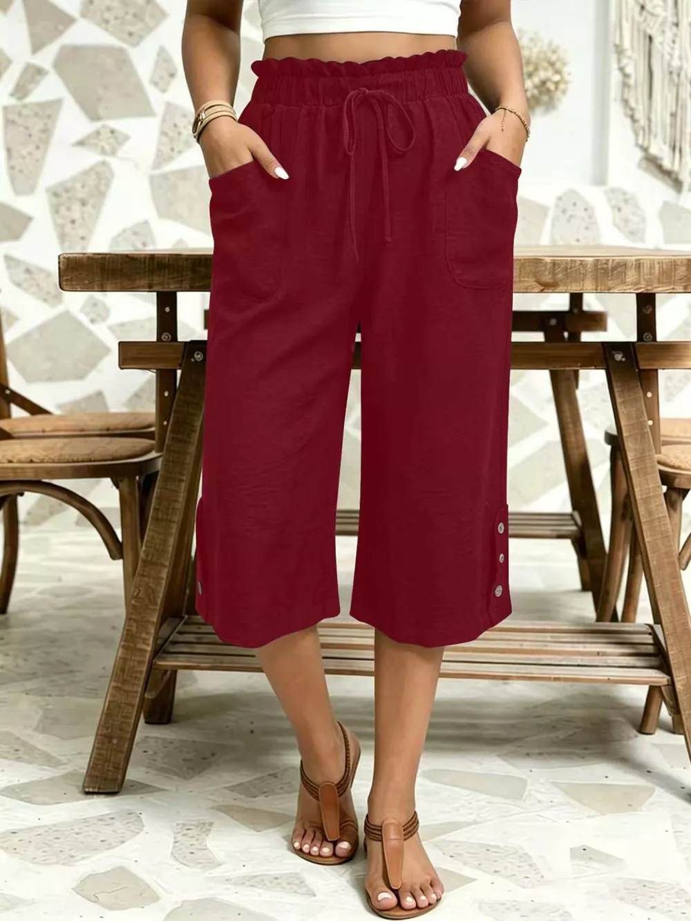 High-Waisted Drawstring Capris, image 10