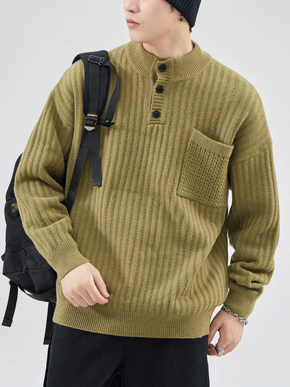 Men's Full Size Button Detail Long Sleeve Sweater Plus Size, image 9