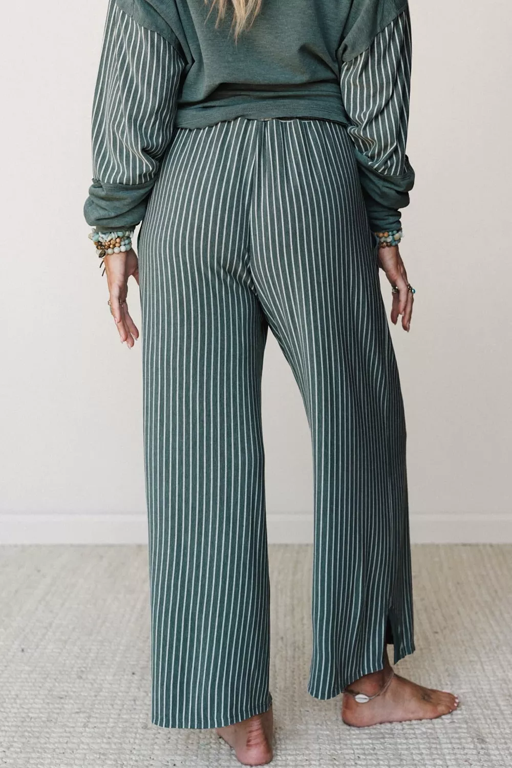 Raw Seam Patchwork Long Sleeve Top Pocket Casual Pants 2pcs Set, image 9