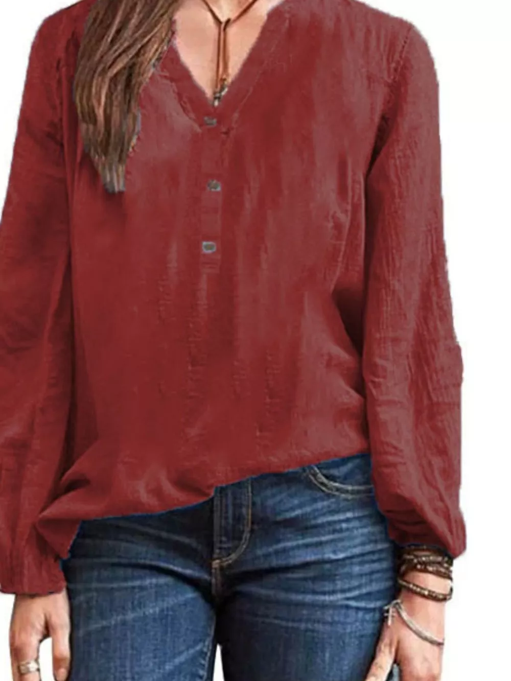Full Size Notched Long Sleeve Blouse Plus Size, image 21