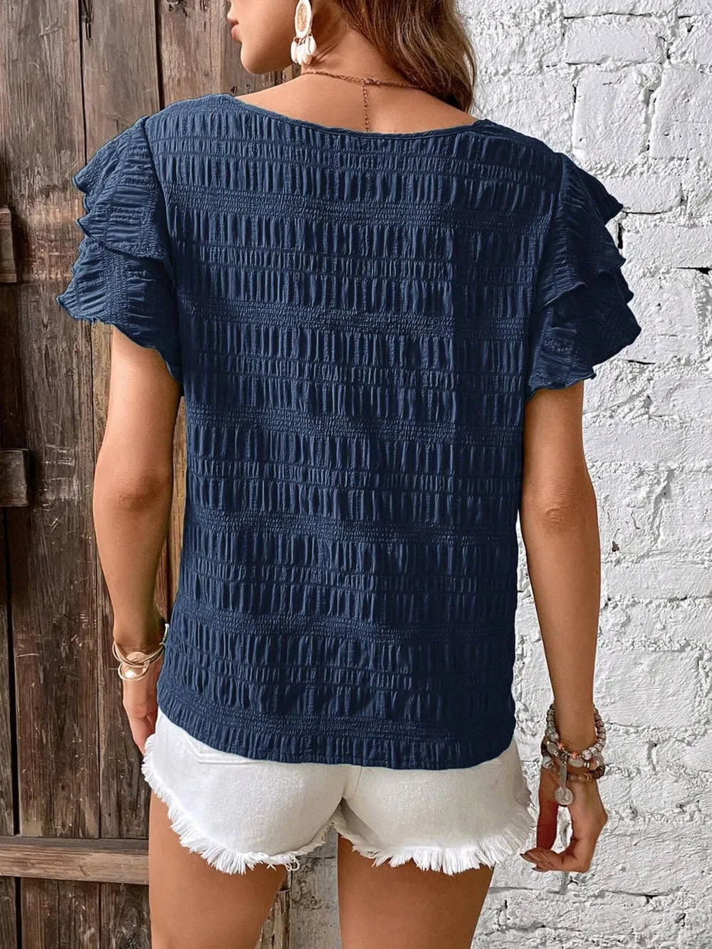 Round Neck Flounce Sleeve Blouse, image 21