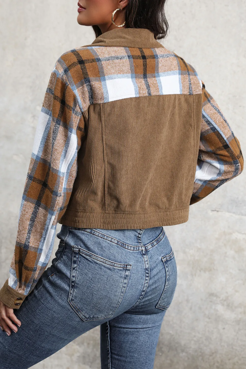 Plaid Button Up Collared Neck Jacket, image 3