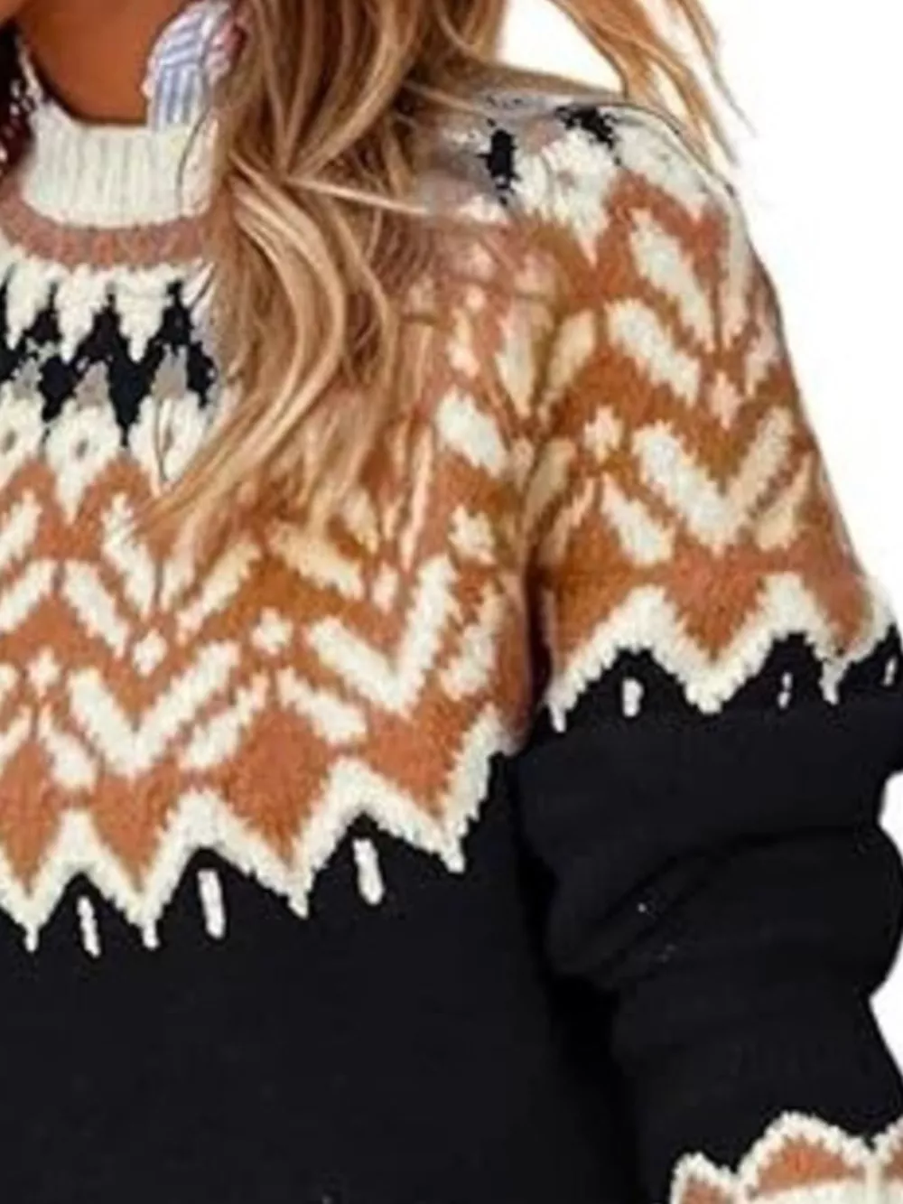Full Size Fair Isle Patterned Long Sleeve Sweater Plus Size, image 10