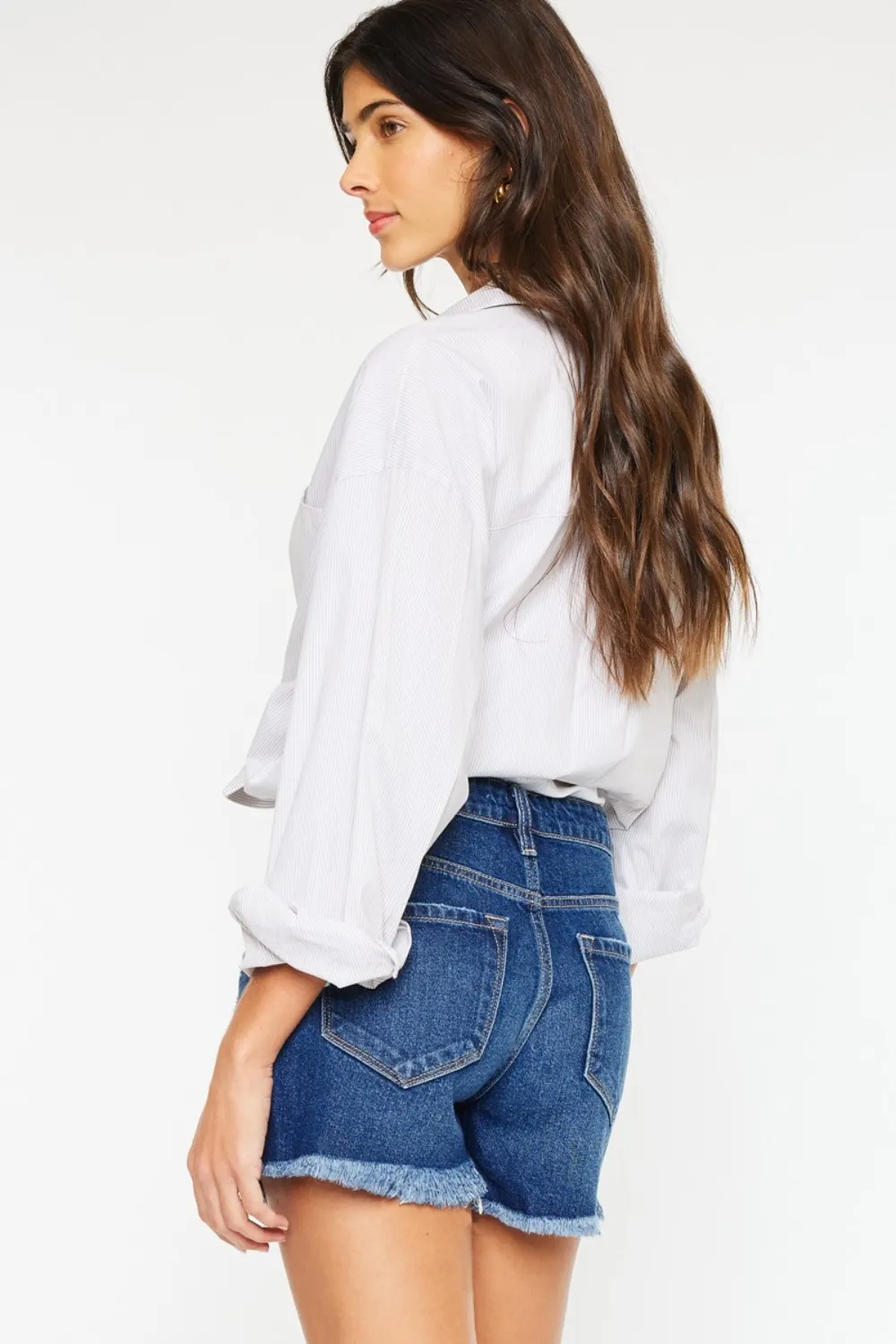 High Rise Frayed Hem Denim Shorts, image 2