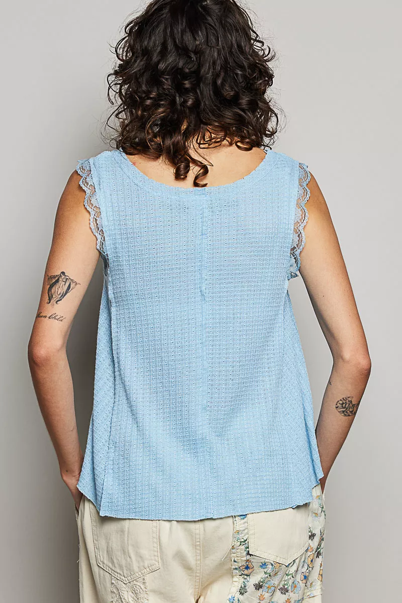 Textured Knit Round Neck Tank with Lace Detail, image 4