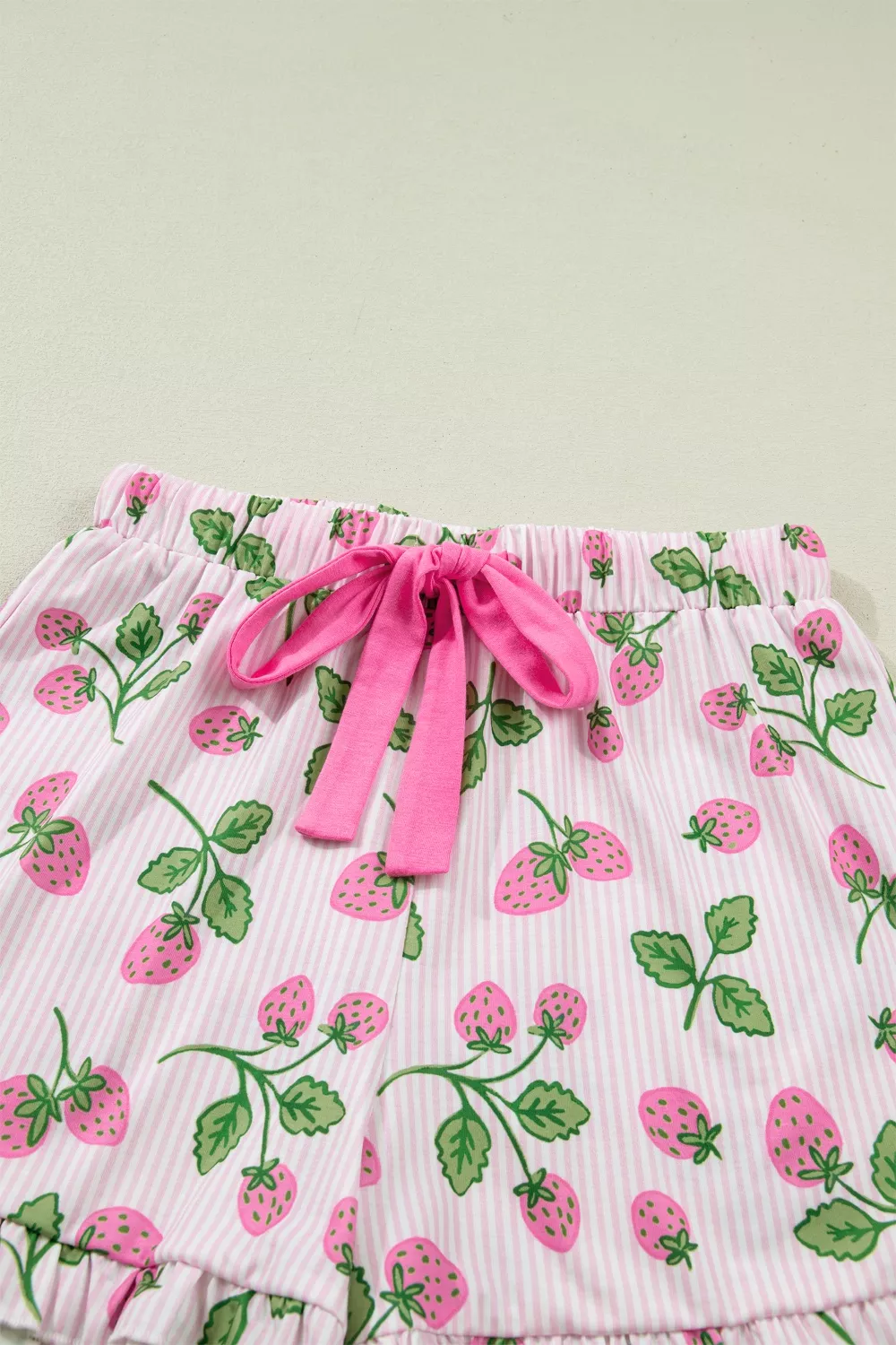 Striped Strawberry Print Lapel Shirt Drawstring Shorts 2pcs Pajama Set, image 8