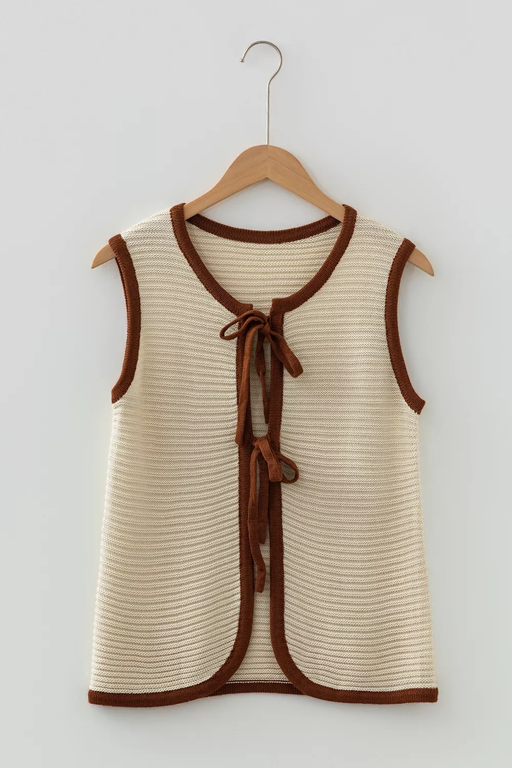 Contrast Trim Tie-Front Sweater Vest
