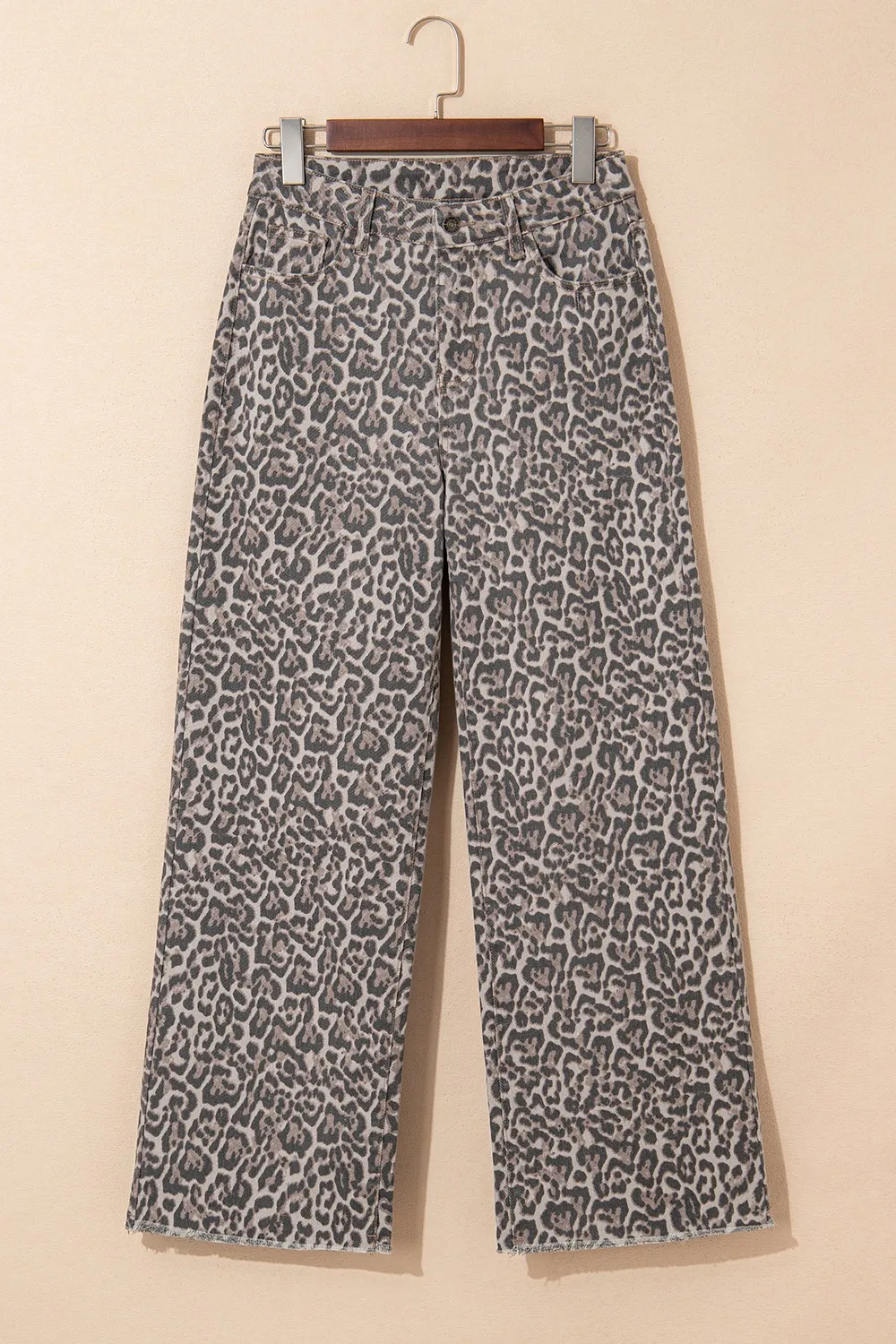 Leopard Frayed Edge Wide Leg High Waist Jeans, image 6