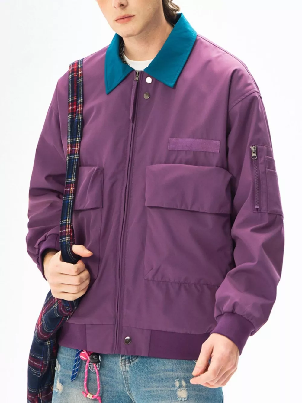 Men's Plus Size Zip Up Casual Bomber Jacket, image 2