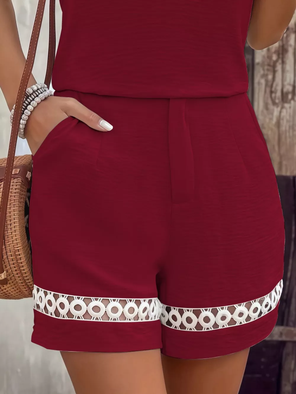 Lace Trim Short Sleeve Top and Shorts Set, image 18