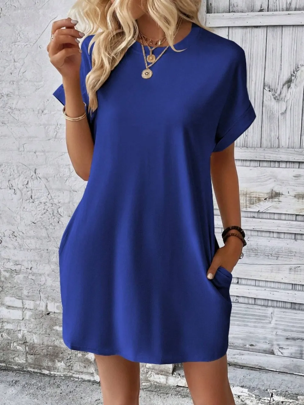 Pocketed Round Neck Short Sleeve Dress, image 17