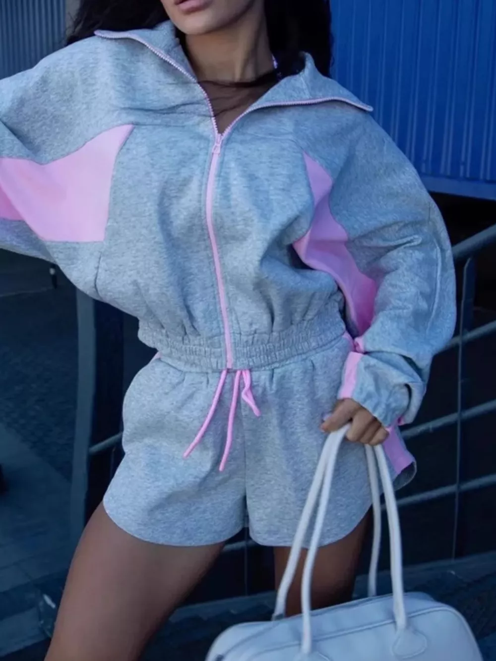 Zip Up Long Sleeve Outerwear and Shorts Set, image 4