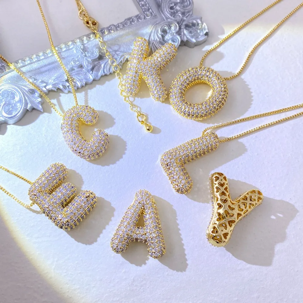 Inlaid Zircon Bubble Initial Necklace, image 3