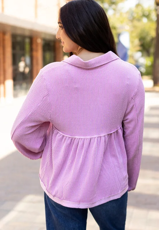 Corded Johnny Collar Long Sleeve Babydoll Blouse, image 17