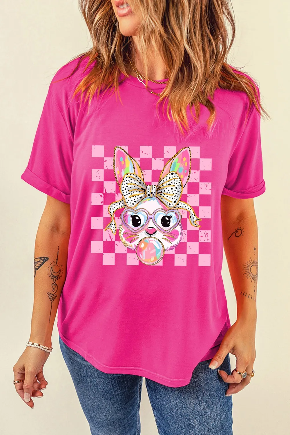Rabbit Graphic Round Neck Short Sleeve T-Shirt, image 6