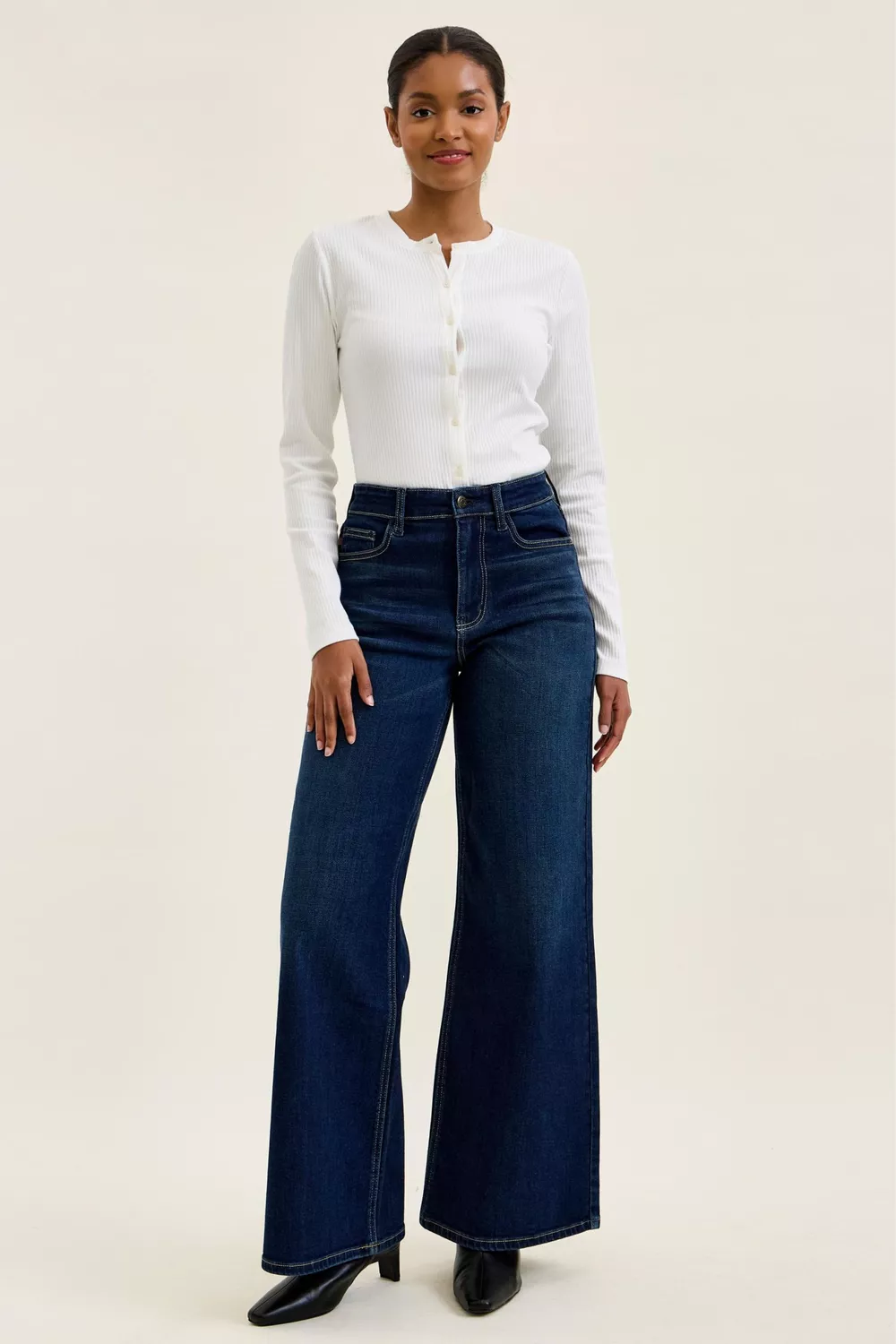 High-Waisted Wide-Leg Dark Wash Jeans, image 6