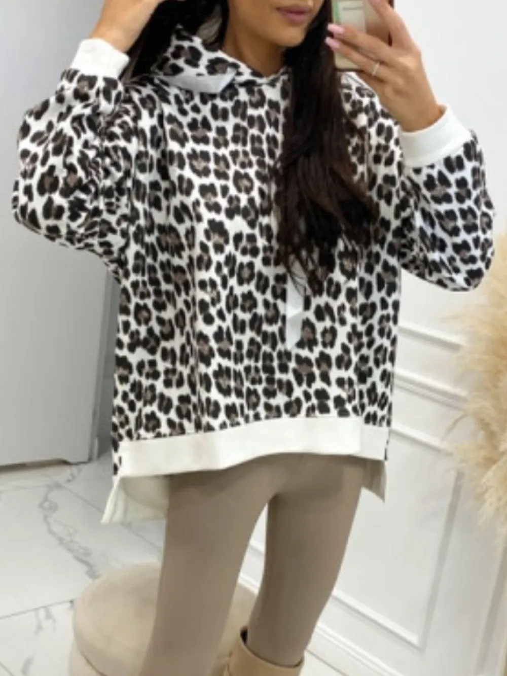 Leopard Dropped Shoulder Hoodie, image 3