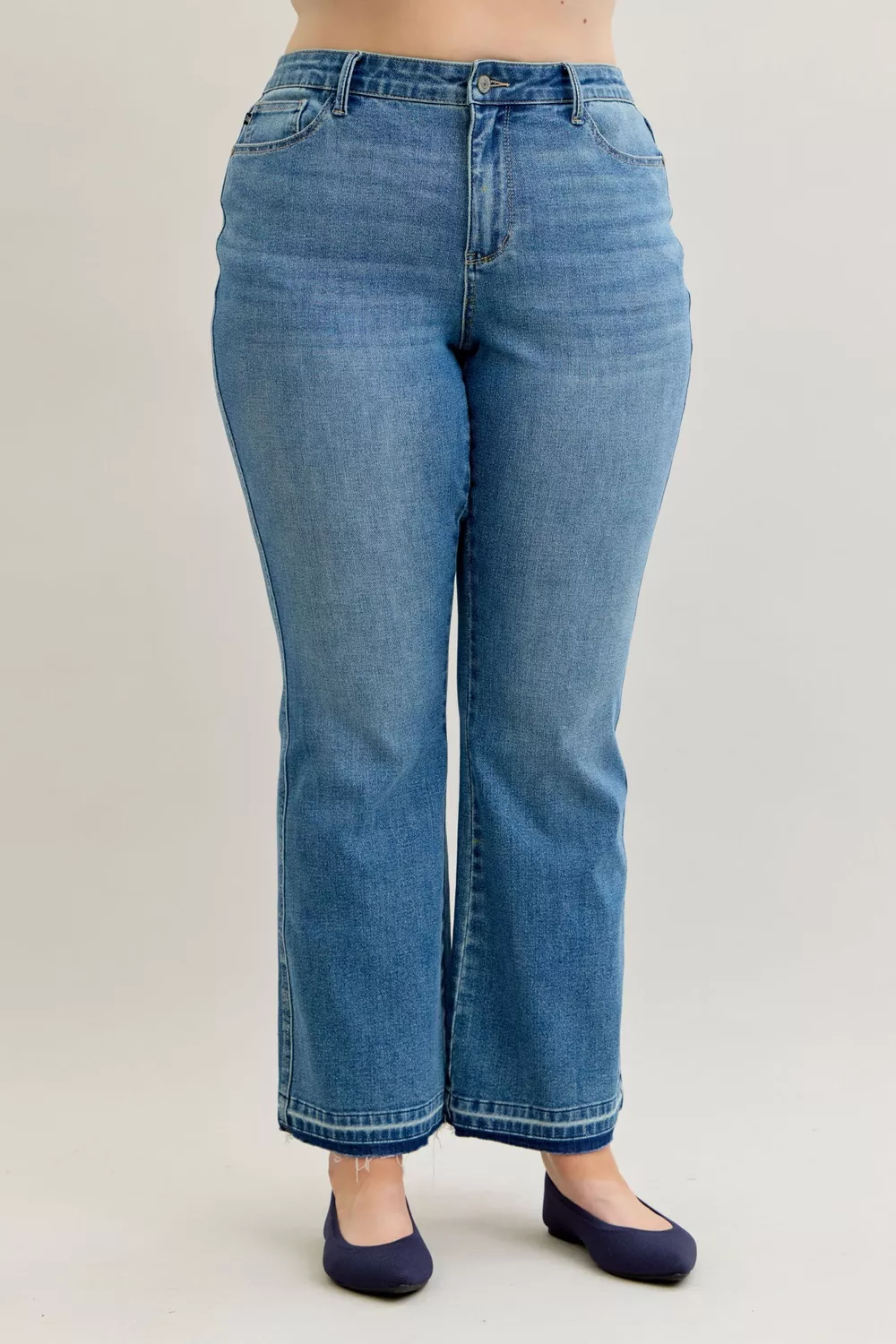 Full Size Mid Rise Slim Bootcut Tummy Control Release Hem Jeans Plus Size, image 5