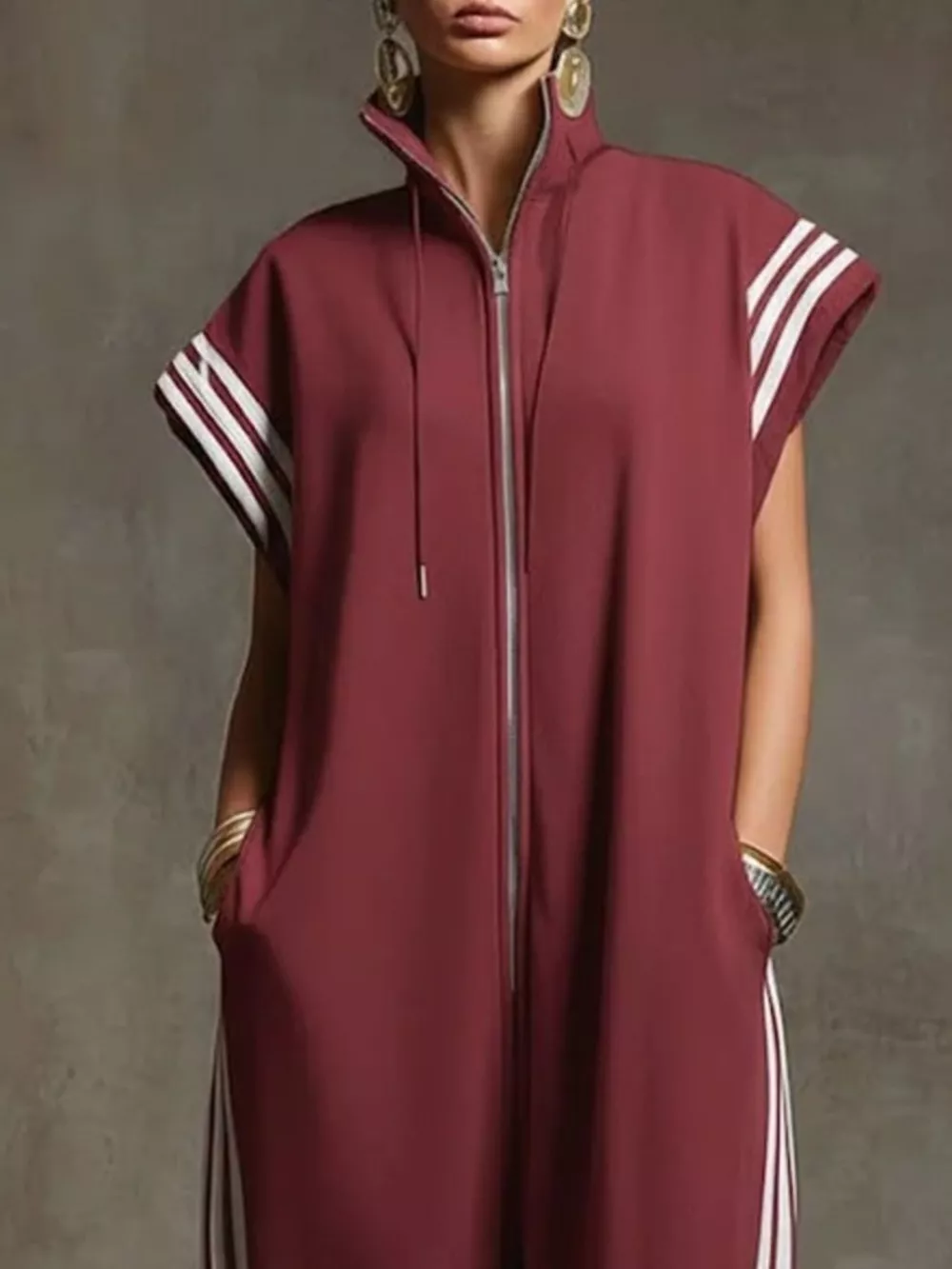 Full Size Side Stripe Zip-Front Wide Leg Jumpsuit Plus Size, image 10