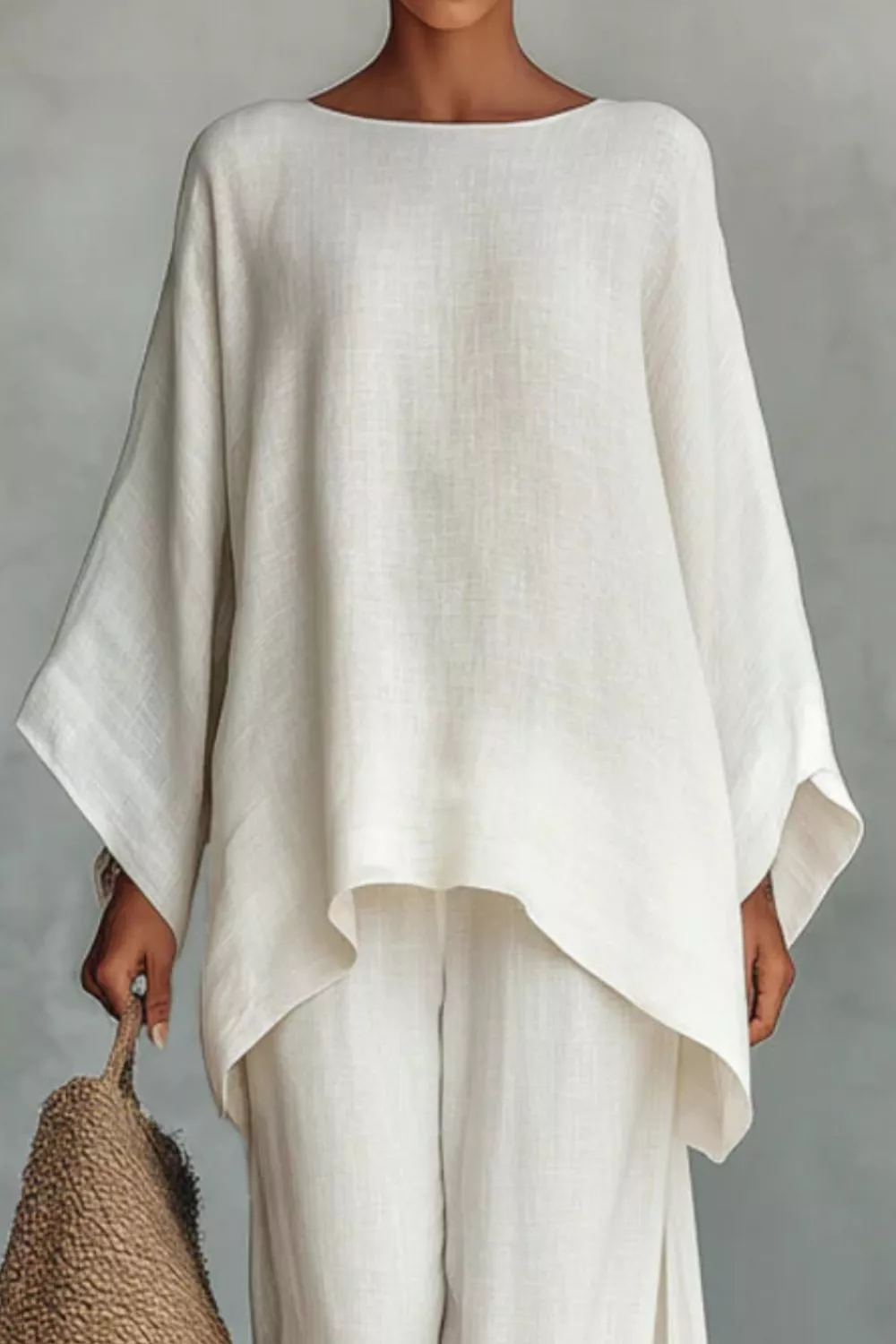 Solid Color Long Sleeve Top and Wide Leg Pants Set, image 3