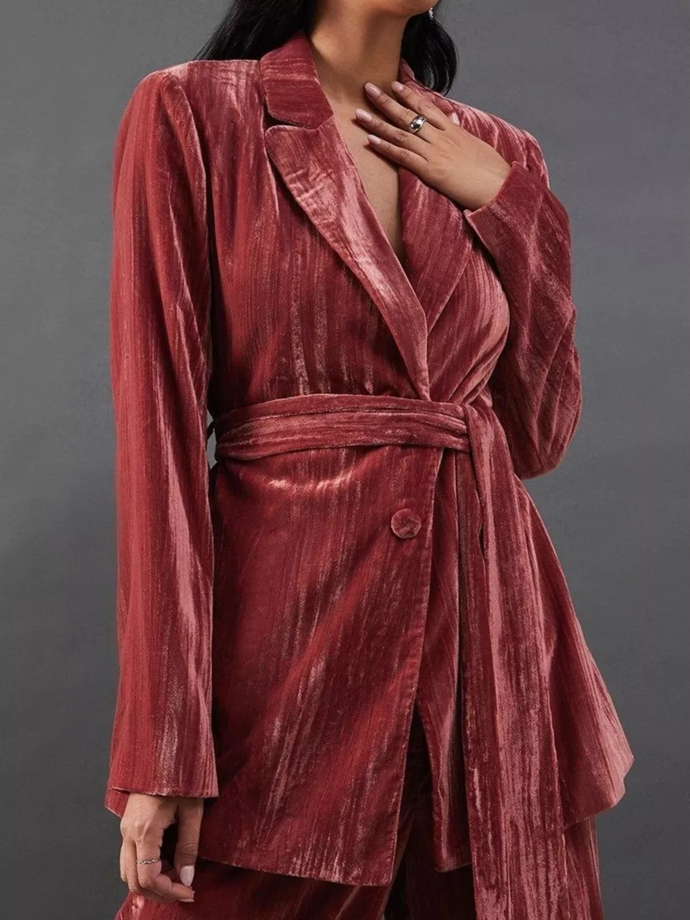 Velvet Lapel Collar Blazer & Pants Set, image 11