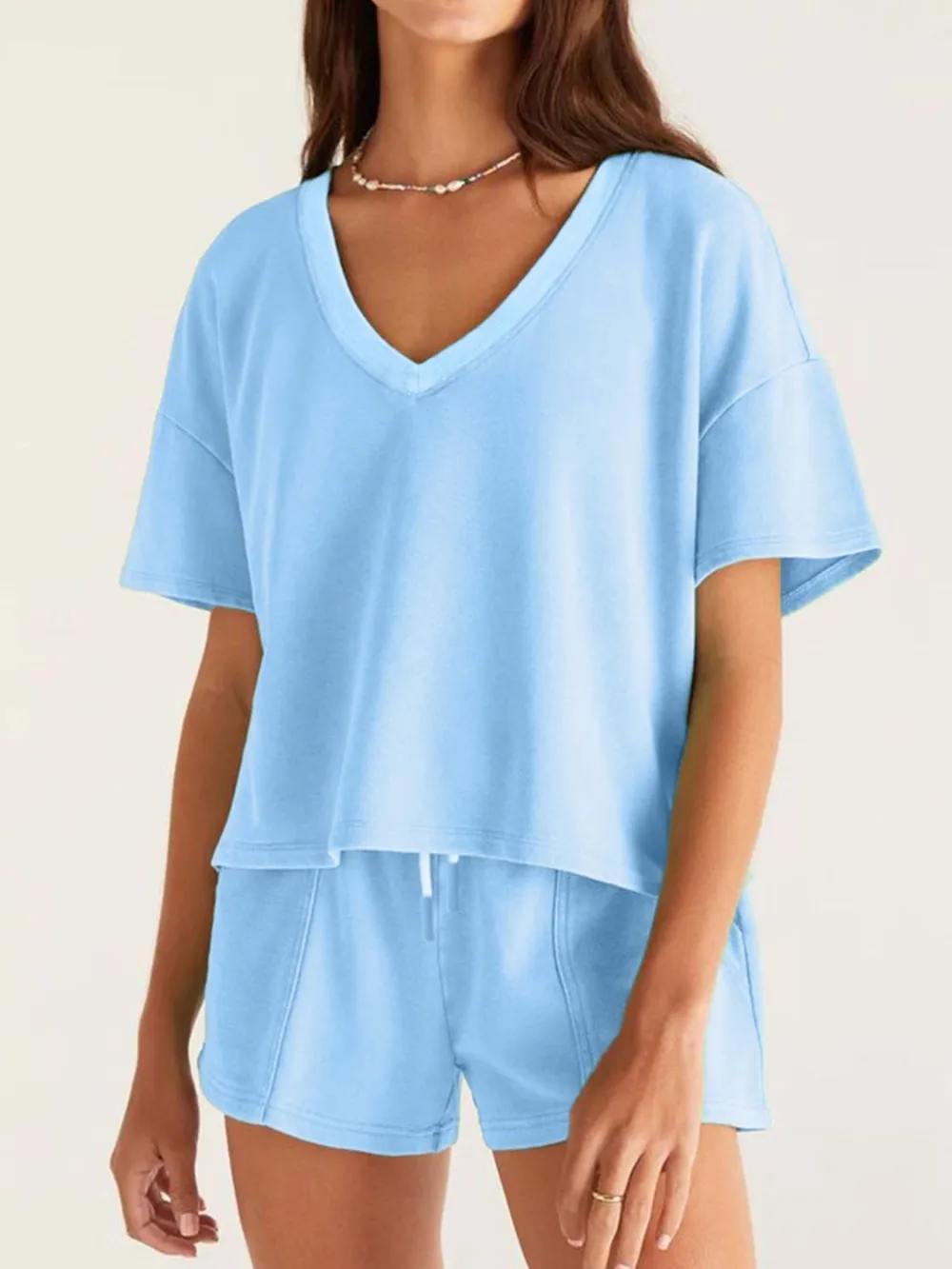 V-Neck Short Sleeve Top and Shorts Set, image 3