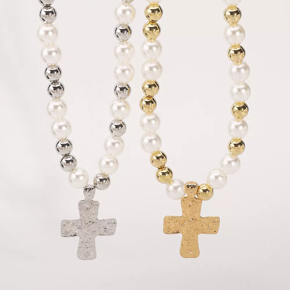 Pearl & Cross Pendant Necklace, image 3