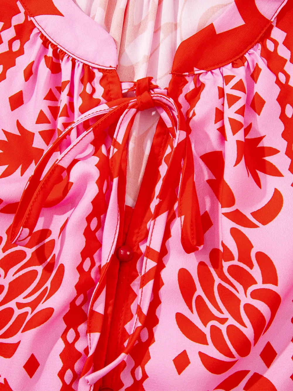 Floral Print Tie-Neck Button Down Shirt, image 9