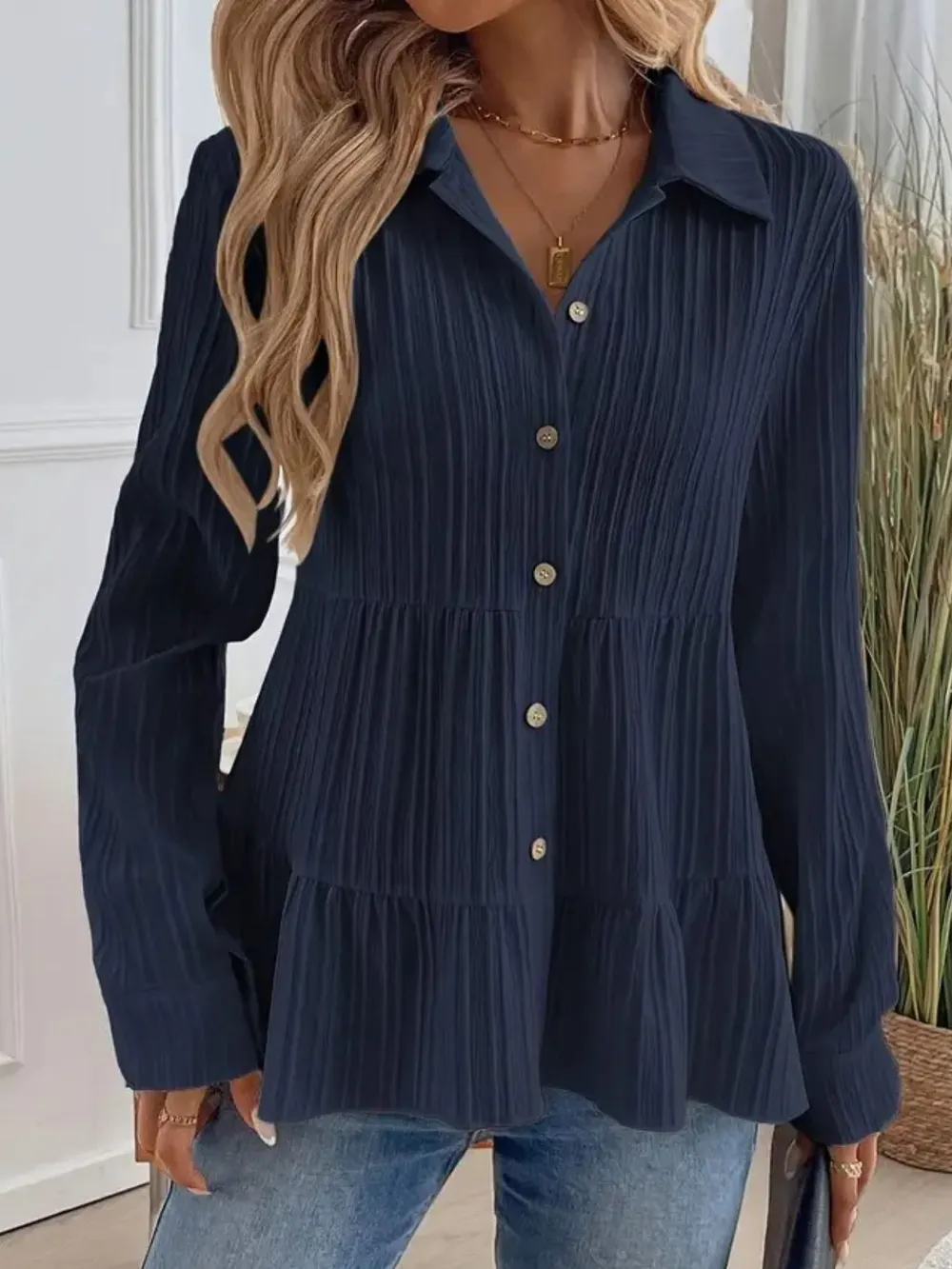 Striped Button-Down Tiered Shirt, image 18