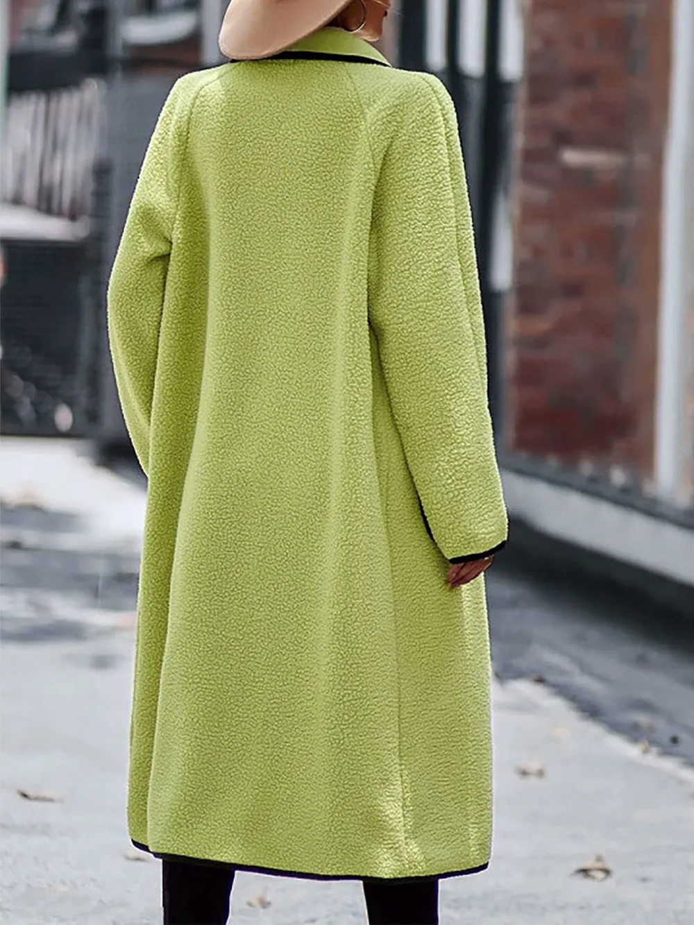 Full Size Contrast Trim Long Sleeve Coat with Pockets, image 14