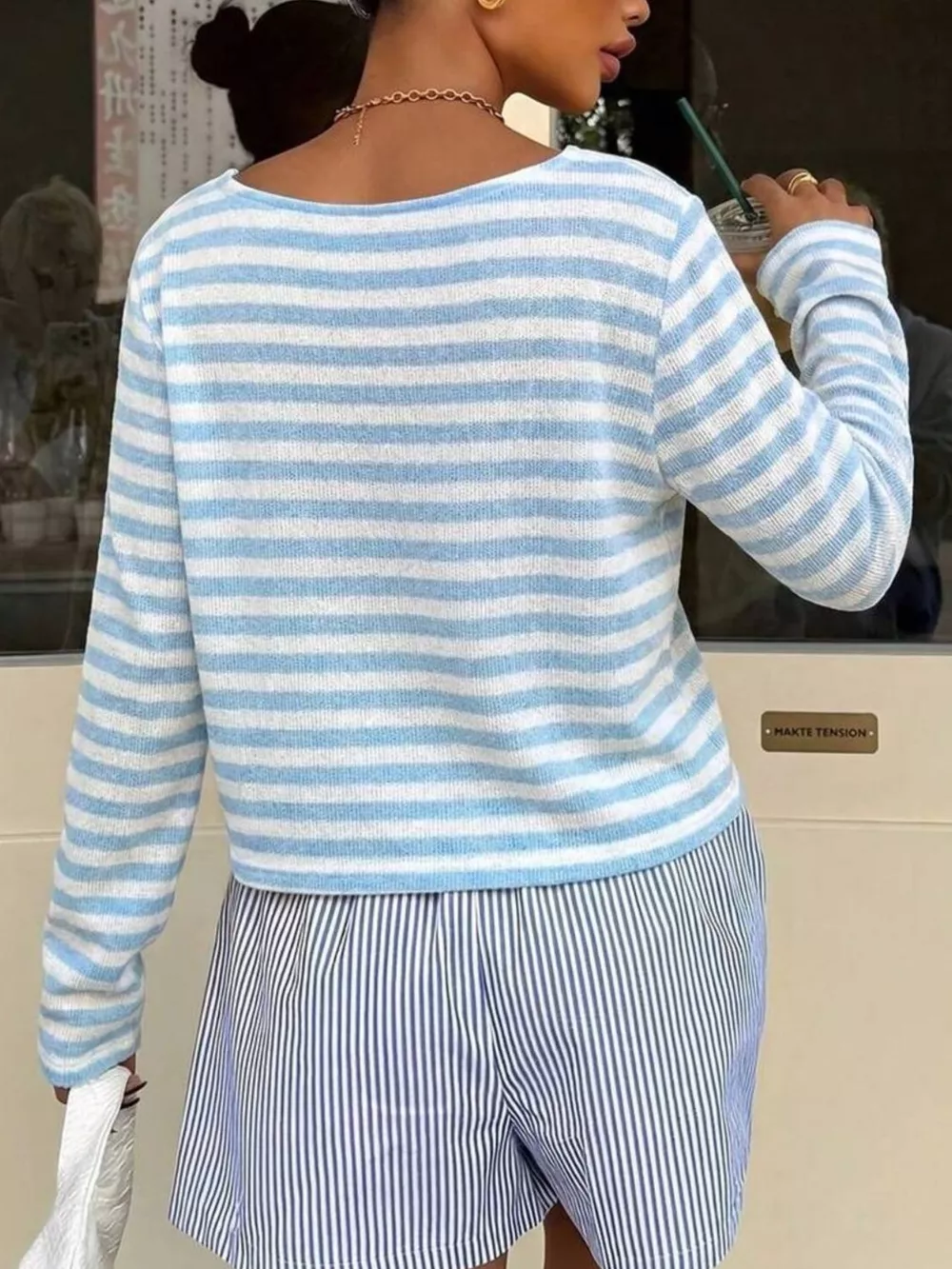 Boat Neck Striped Long Sleeve T-Shirt, image 28