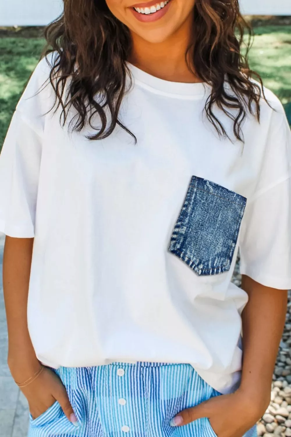Color Block Chest Pocket Patched Casual Short Sleeve Top, image 6