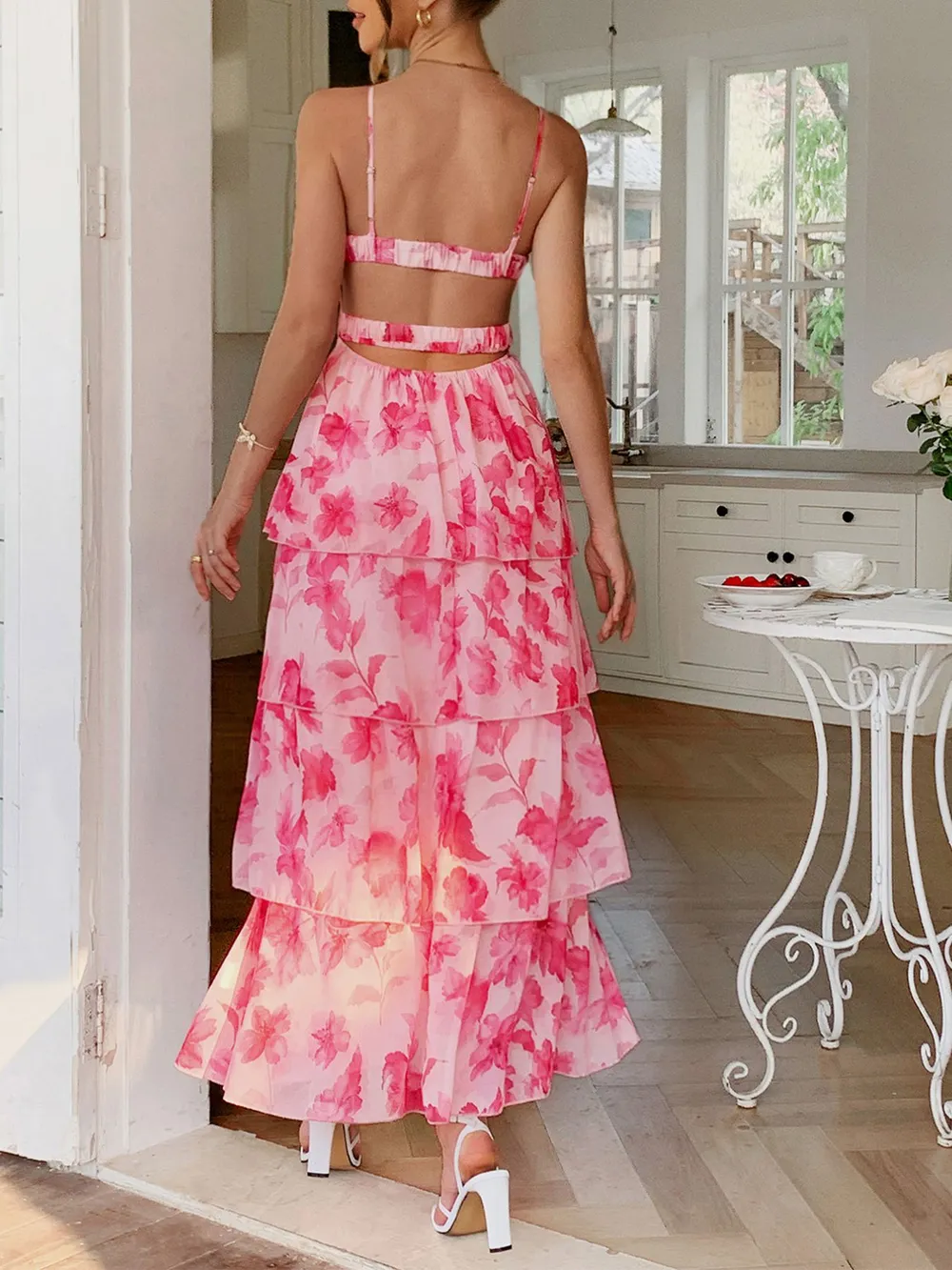 Floral Print Layered Maxi Cami Dress, image 4