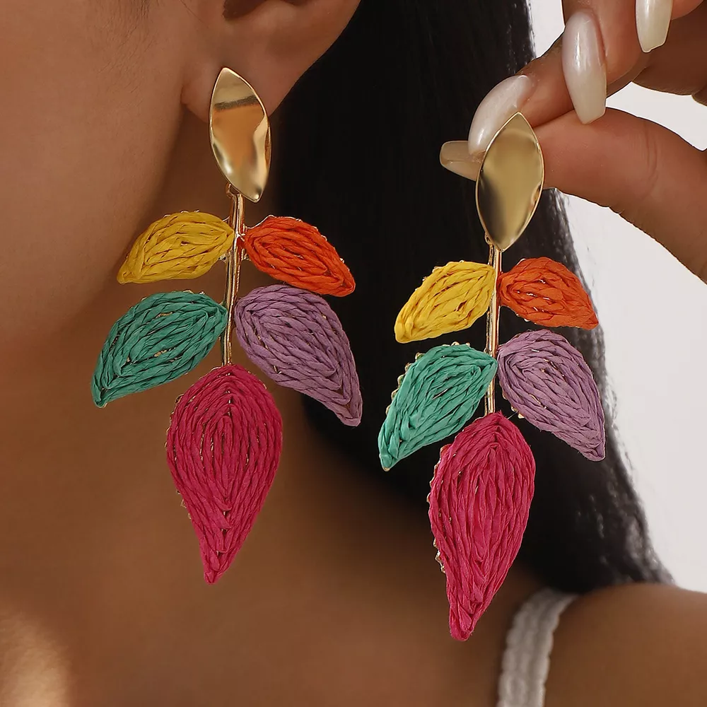 Rattan Woven Leaf Dangle Earrings, image 9
