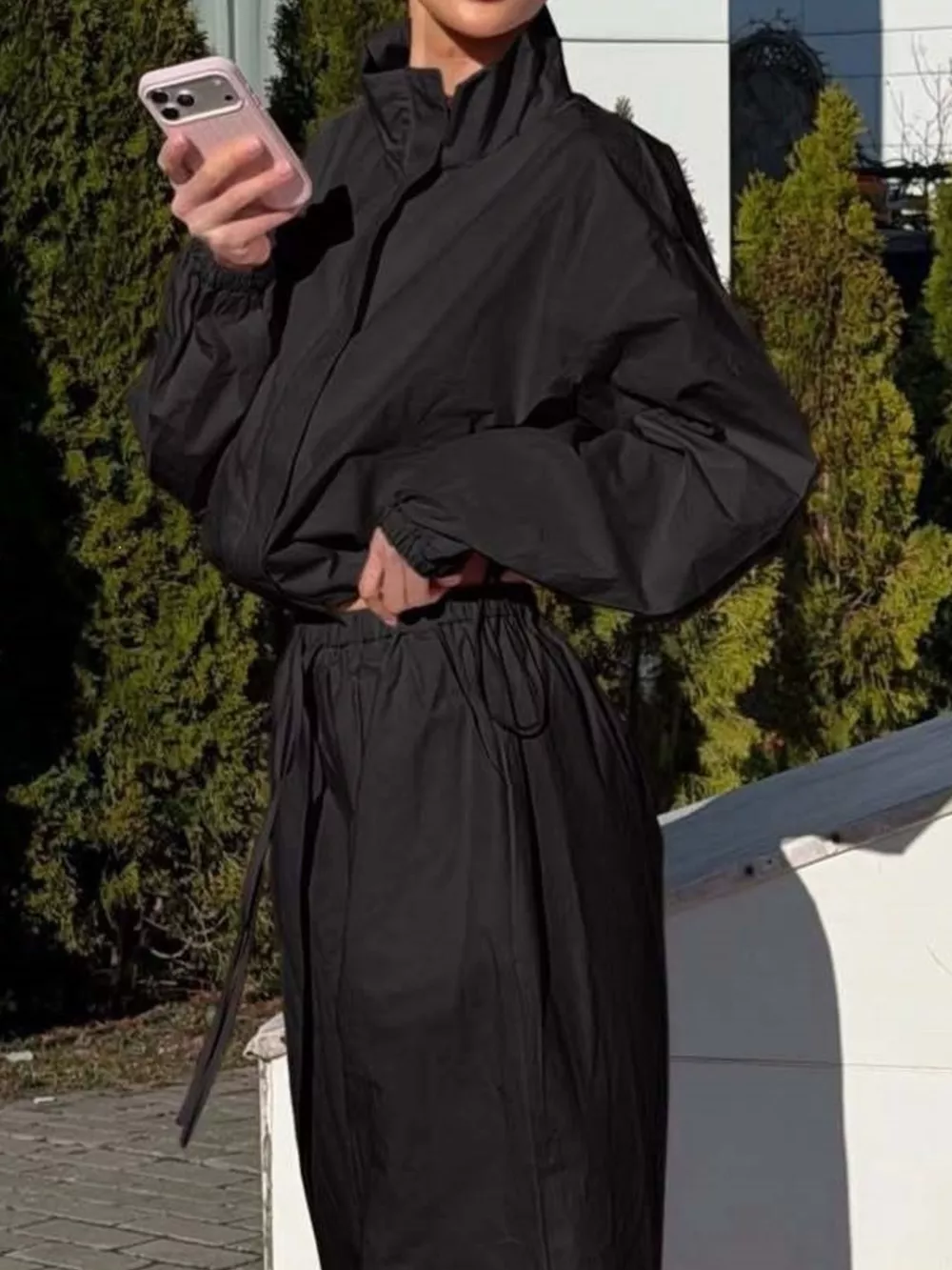 Drawstring Hem Crop Jacket and Wide-Leg Pant Set, image 4