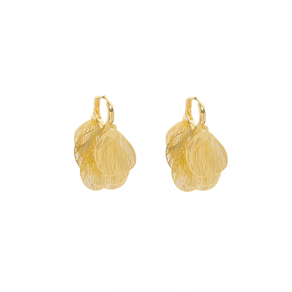18K Gold-Plated Textured Leaf Drop Earrings, image 4