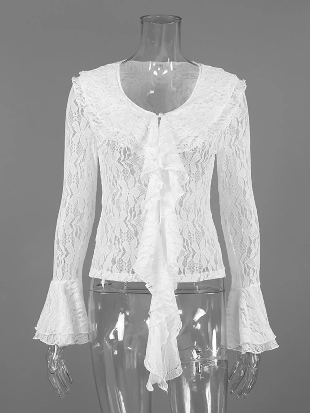 Lace V-Neck Flare Sleeve Blouse, image 7