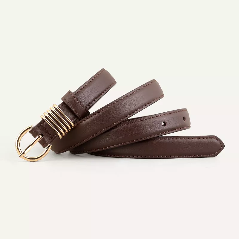 Skinny Leather Belt with Gold Buckle, image 7