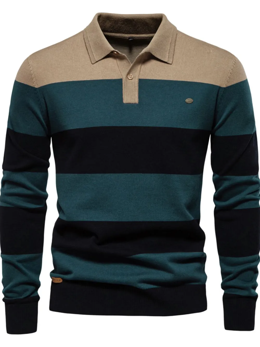 Men's Striped Long Sleeve Knit Polo, image 7
