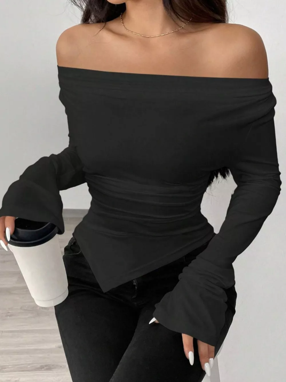 Asymmetrical Long Sleeve Fitted T-Shirt